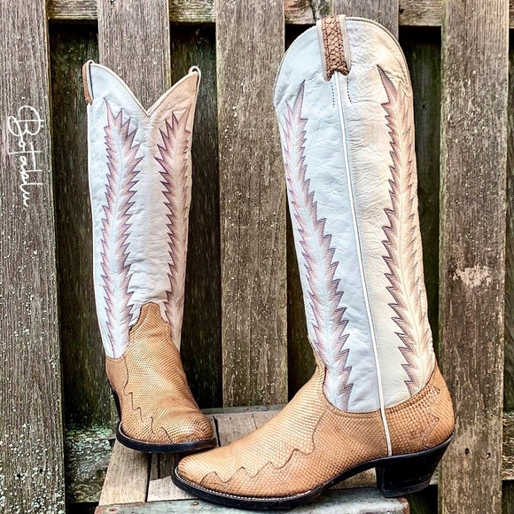 Larry Mahan Shoes - LARRY MAHAN Rare Vintage Exotic Reptile Knee High Tall Cowgirl Western Boots, 8